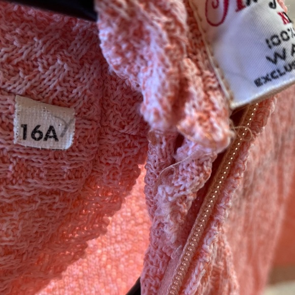 Vintage Geometric Textured Diamond Knit Short Sleeve Mini Dress Pink Cream Lace - Picture 6 of 9